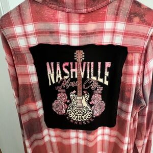 Up-Cycled Nashville Guitars Country Music Rose Flannel.